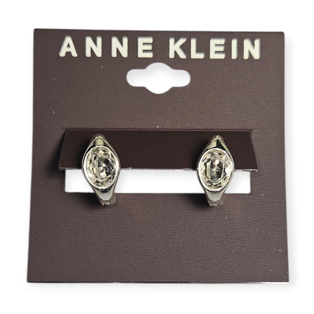 Anne Klein Crystal Stud Earrings, Silver Tone, NWT